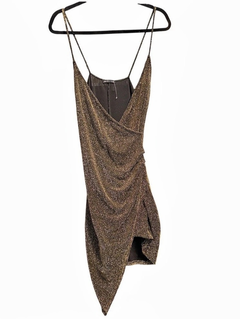 MIND CODE Metallic Asymmetrical Dress Black & Gold Size Large NWT